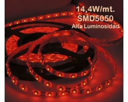 Tira LED 5 mts Flexible 72W 300 Led SMD 5050 IP20 Rojo Alta Luminosidad